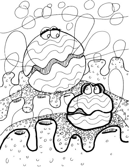 black and white image of clams coloring page